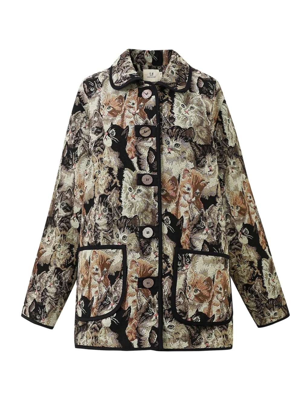 Fashion Brand Company Quilted Cat-Print Jacket with Black Trim - Picture 2 of 7